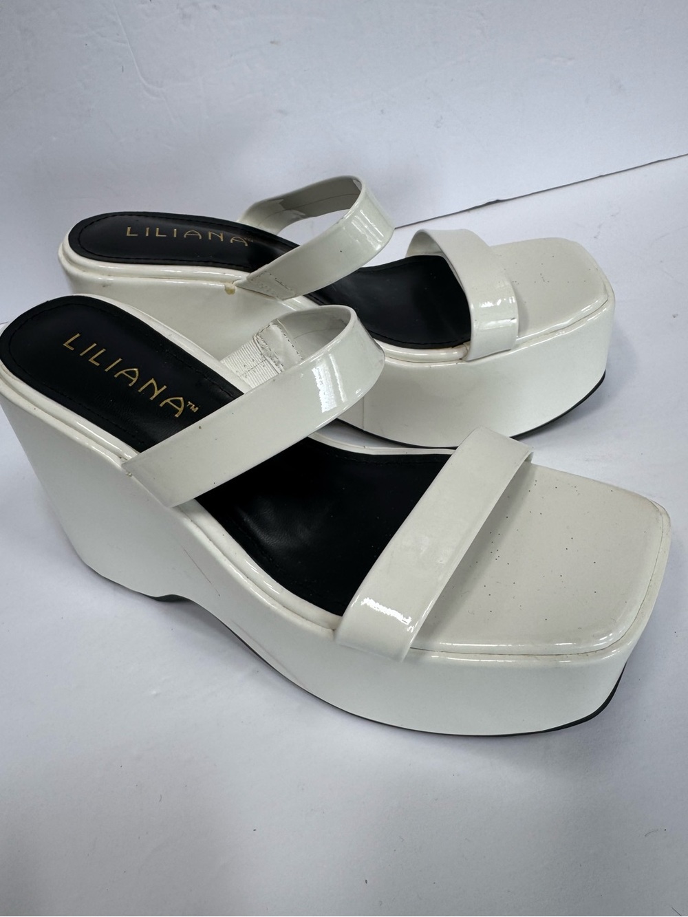 Liliana White Patent Platform Slide Sandals